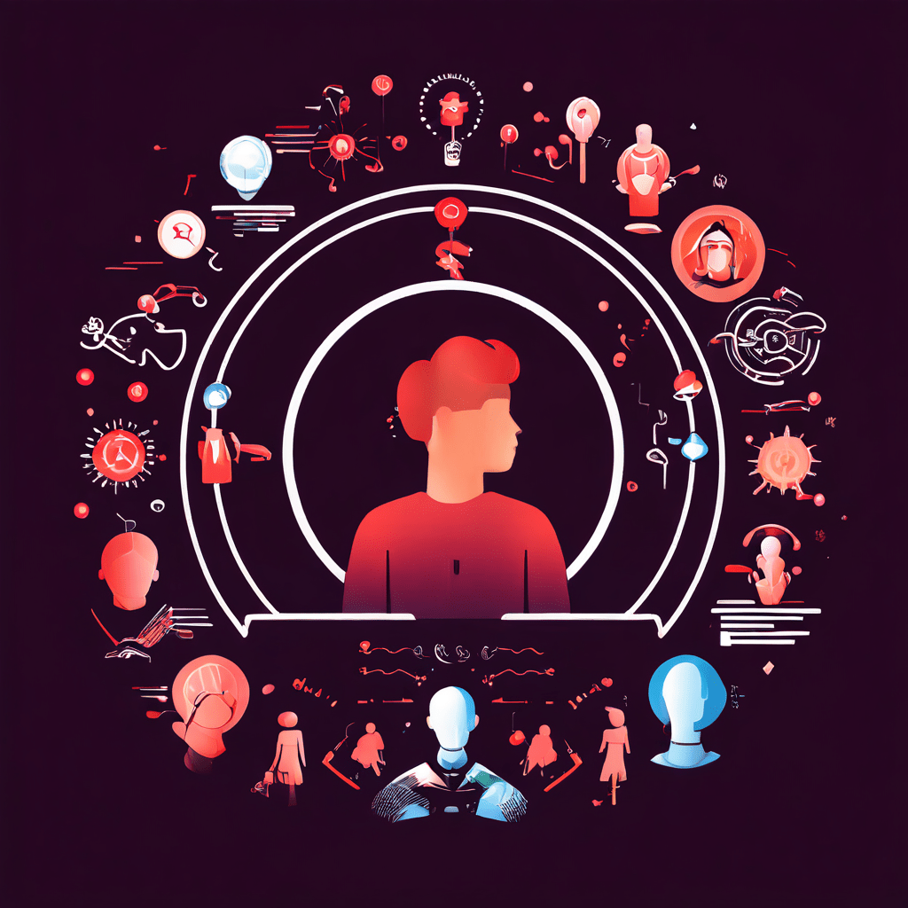 파란색과 녹색으로 구성된 순환형 다이어그램에 한 사람이 다른 사람의 행동을 주의 깊게 관찰하고 따라 하는 모습이 있으며, 주의, 기억, 동기