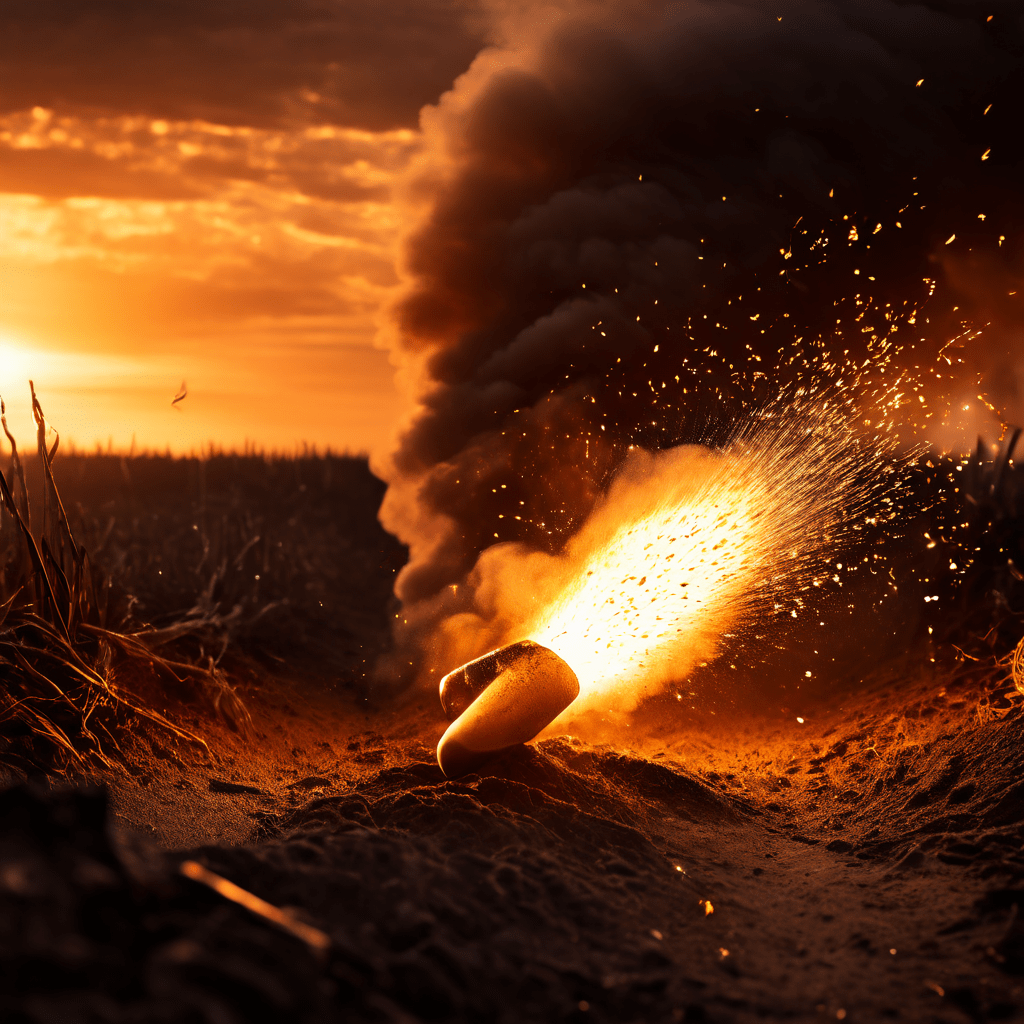 작은 불씨가 긴 화약 도화선에 점화되어 결국 거대한 폭발로 이어지는 순간을 클로즈업으로 담아낸 이미지로, 작은 계기가 결정적인 결과를 초래하는 연쇄 반응을 상징적으로 표현하고 있습니다.