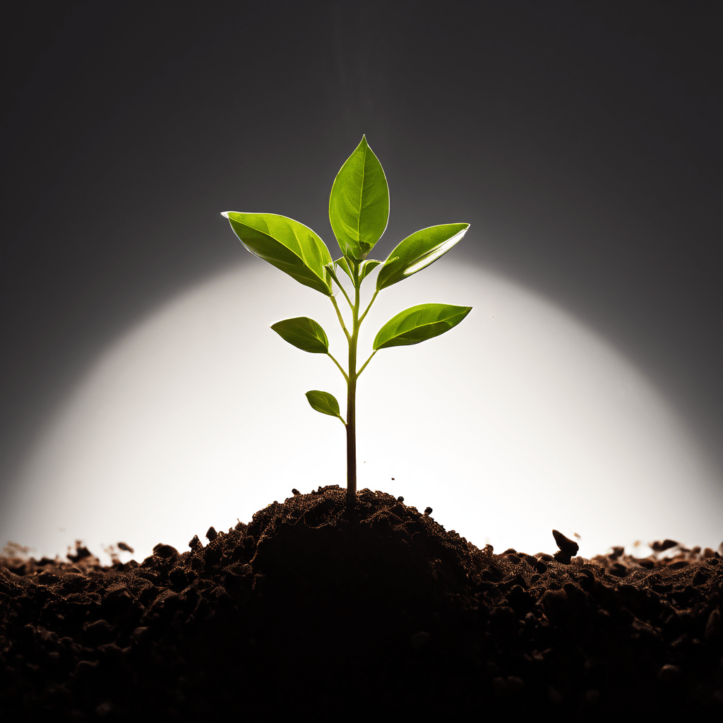 거대한 기업의 존재가 새롭게 싹튼 취약한 웹사이트의 성장을 위협하며 디지털 생태계에서의 불균형한 힘의 관계를 상징적으로 표현한 이미지입니다.