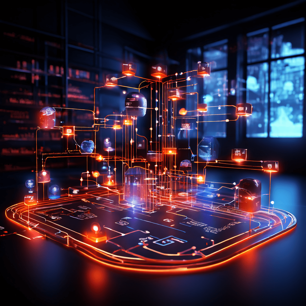 복잡한 디지털 정보 환경을 직관적으로 안내하는 3D 플로우차트로, 빛나는 노드와 연결 경로가 사용자의 시선을 자연스럽게 흐름에 따라 이동시키는 과정을 설명하는 이미지입니다.