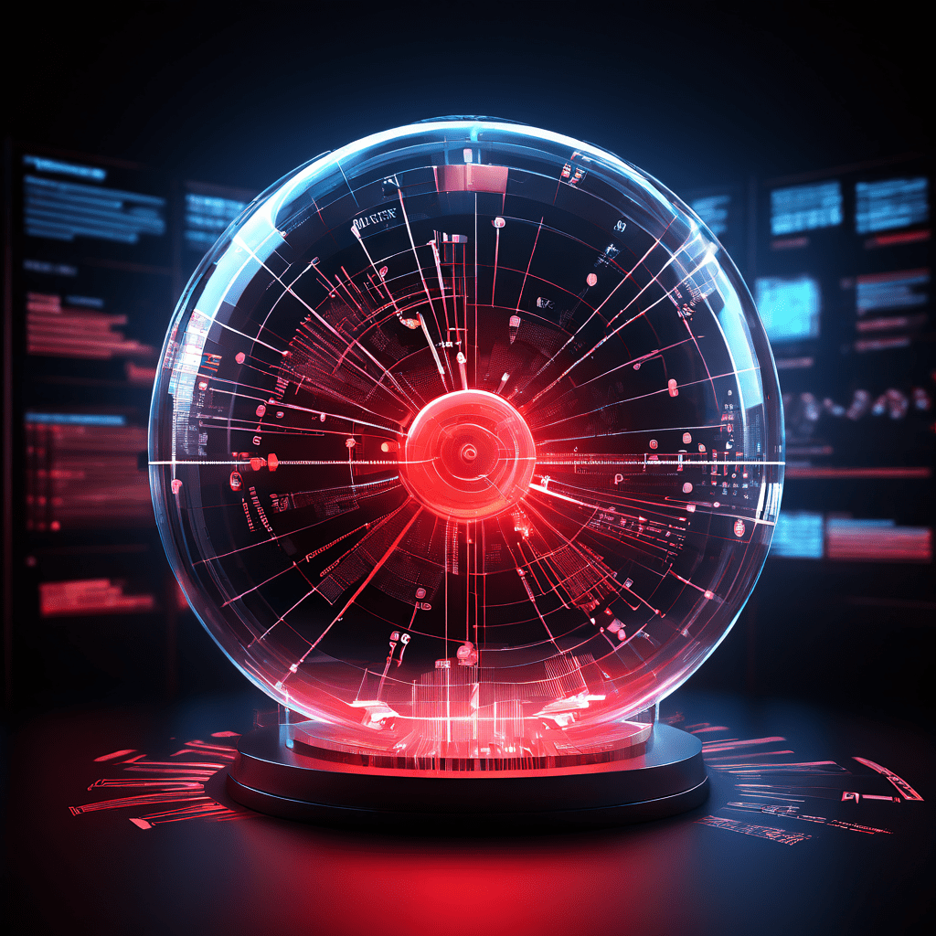 데이터 처리 시스템의 운영 원리를 상징하는 흐르는 차트와 기어들로 둘러싸인 빛나는 투명 데이터 구체 내부에 강제 수정 지점을 나타내는 단일 적색 포인트가 존재하는 모습을 묘사한 이미지입니다.