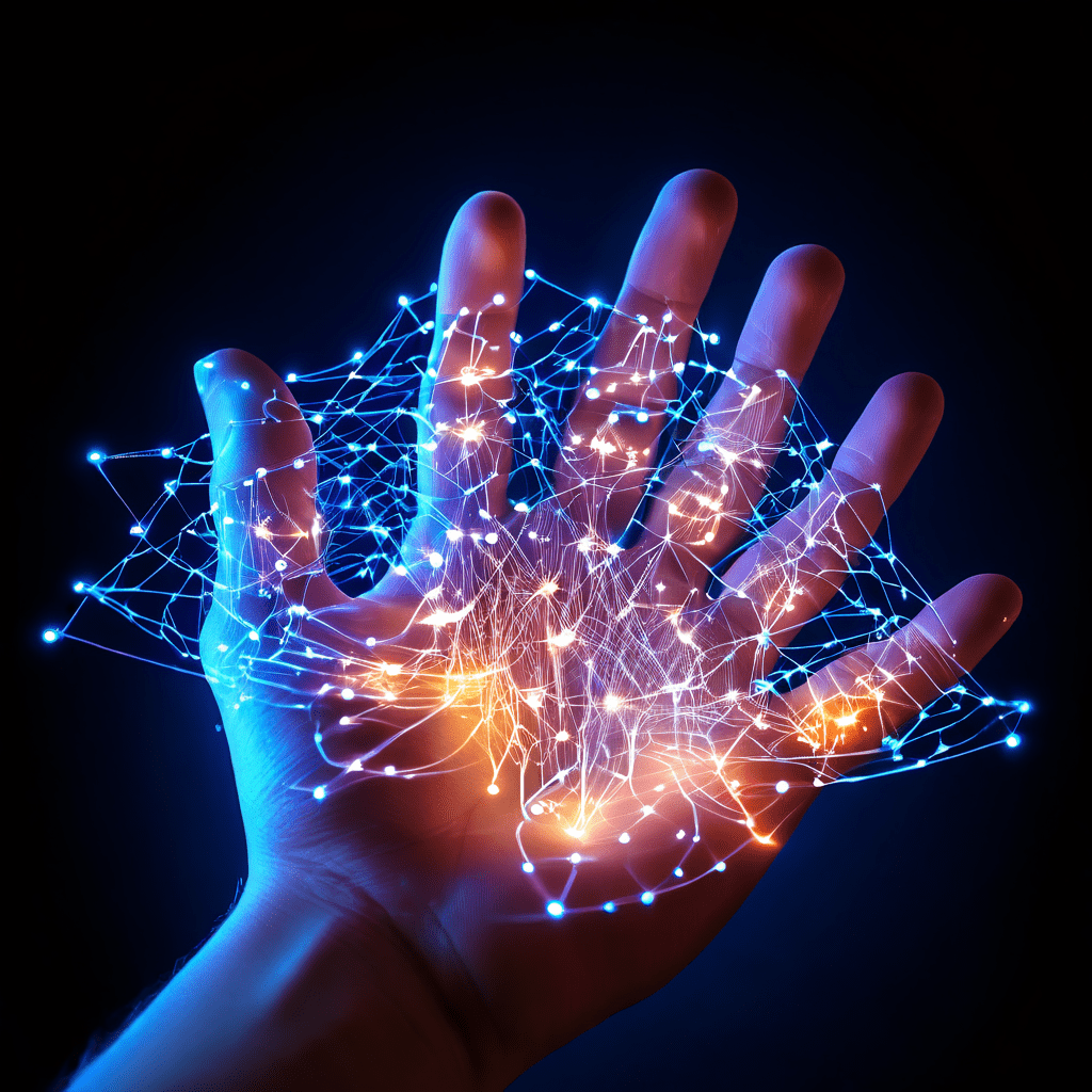 복잡하게 빛나는 신경망 구조 위에서 빛의 손이 보이지 않는 다이얼을 조정하며 알고리즘의 정밀한 튜닝 과정을 상징적으로 표현한 개념 이미지입니다.