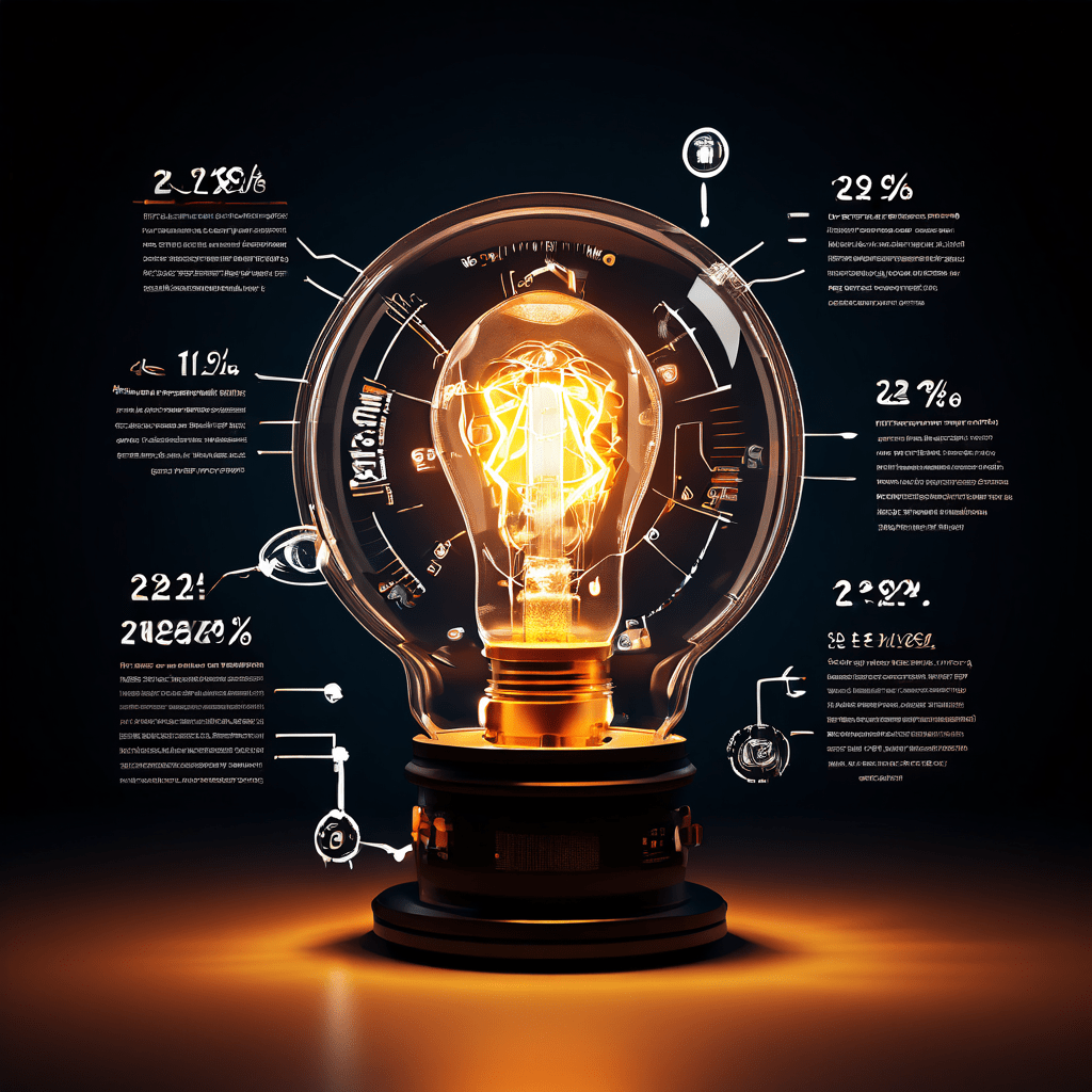 빛나는 전구 안에 인포그래픽이 담겨 있으며, 필름 릴과 스피커로 뻗어 나가는 선이 시각적 설명과 동영상 콘텐츠의 효과적인 전달력을 상징적으로 표현한 이미지입니다.