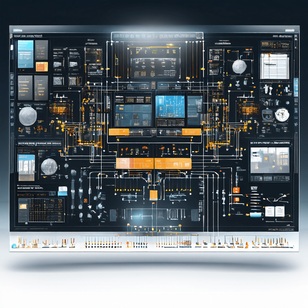 디지털 인터페이스에서 다양한 요소와 컴포넌트가 자동으로 이동하고 정렬되어 질서 있고 균형 잡힌 레이아웃으로 재구성되는 동적인 화면 구성을 보여주는 이미지입니다.
