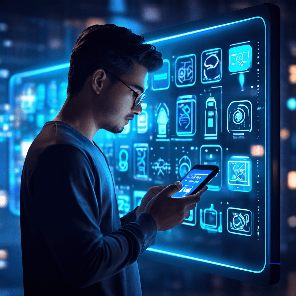 스마트폰 배터리와 데이터 사용량, 저장 공간 상태를 확인하며 디지털 웰빙을 고려하는 사용자가 모바일 기기 관리의 중요성을 생각하는 모습을 담은 이미지입니다.