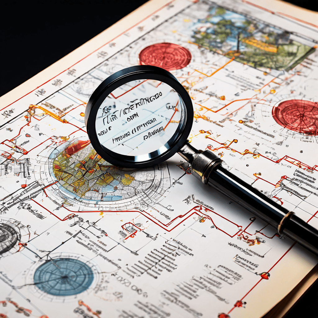 과학적 관찰 과정을 상세히 보여주는 배너에서 돋보기가 특정 관찰 포인트를 확대하고 화살표와 주석으로 설명하는 모습을 담은 이미지입니다.