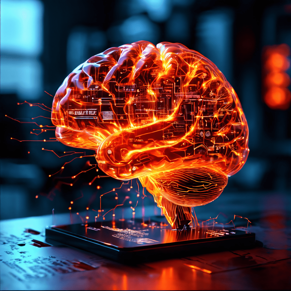 디지털 두뇌가 데이터 스트림을 분석하며 신뢰를 상징하는 견고한 보호막을 구축하고 문제를 나타내는 작은 경고 신호들을 신속하게 해결하는 과정을 시각화한 개념 이미지입니다.