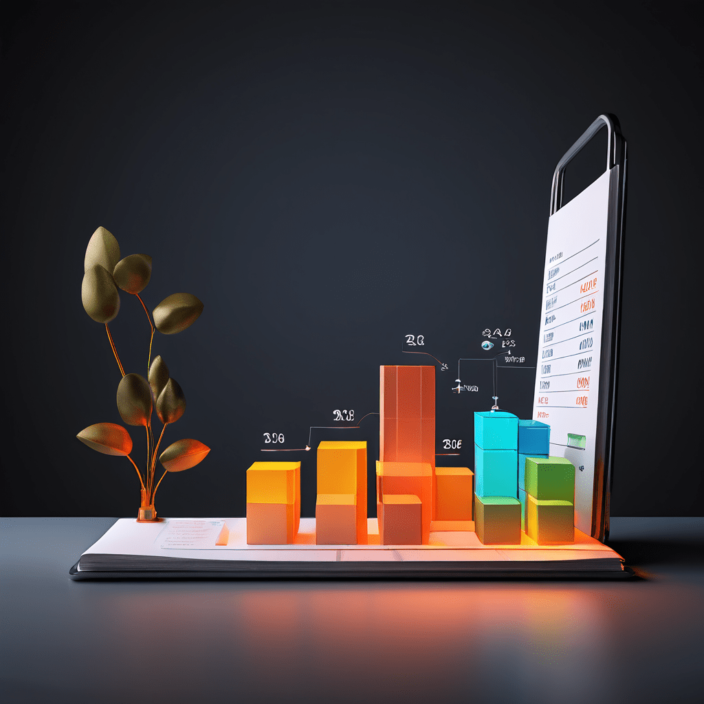 시장 기대치와 평가 기준을 저울에 올려 비교하는 개념을 시각화한 이미지로, 빛나는 차트와 체크리스트가 적힌 클립보드가 균형을 이루고 있습니다.