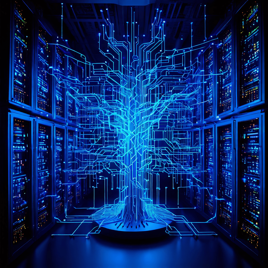 서버 엔지니어의 관점에서 구현된 복잡한 디지털 보상 시스템이 정교한 코드, 데이터 흐름, 네트워크 노드로 시각화되어 있으며 핵심 로직을 상징하는 빛나는 코어가 강조되어 있습니다.