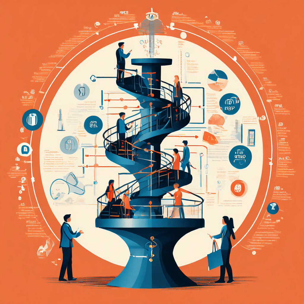 고객 이탈을 분석하는 퍼널 다이어그램으로 상단에 많은 사용자가 유입되고 하단으로 갈수록 안정된 소수의 고객만 남는 과정을 그래프와 화살표로 시각화한 이미지입니다.