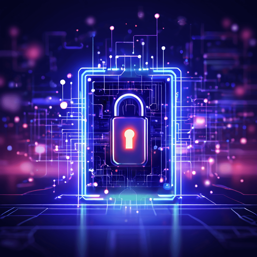 디지털 자물쇠가 열리며 웹사이트의 실시간 영상 피드가 드러나는 모습을 배경의 빛나는 네트워크 연결선과 구조 다이어그램과 함께 표현한 일러스트입니다.