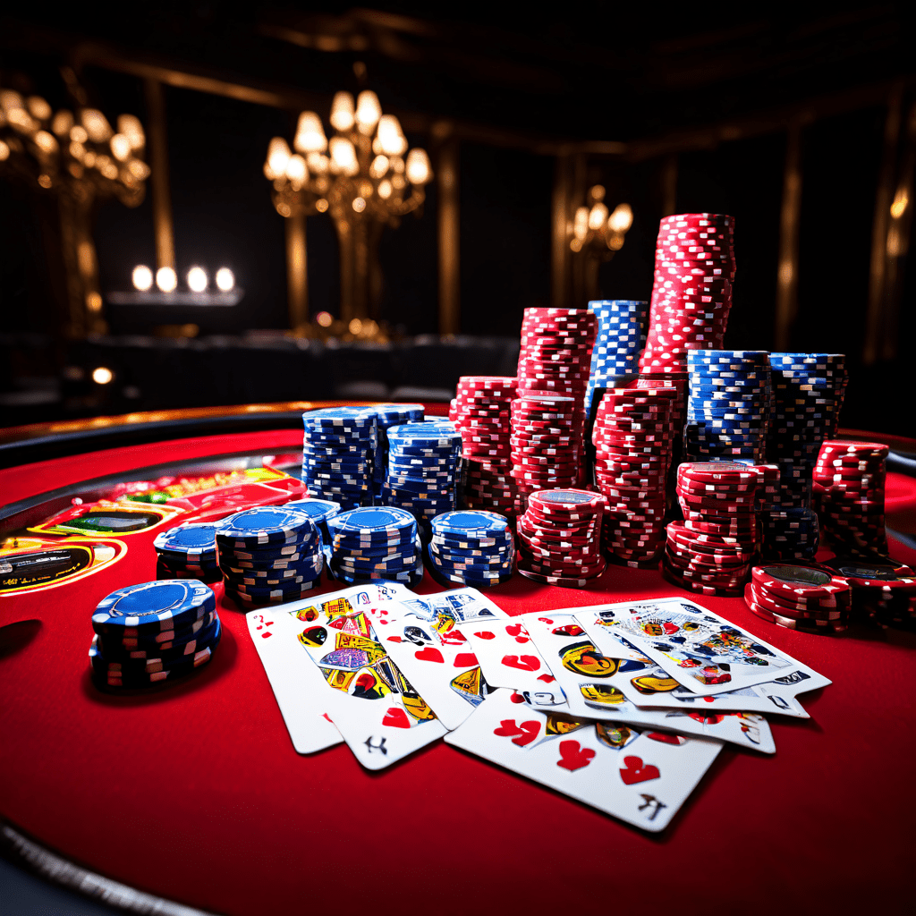 Players observe multiple baccarat tables from a blurred background, focusing on a single hand in crisp detail with cards and chips