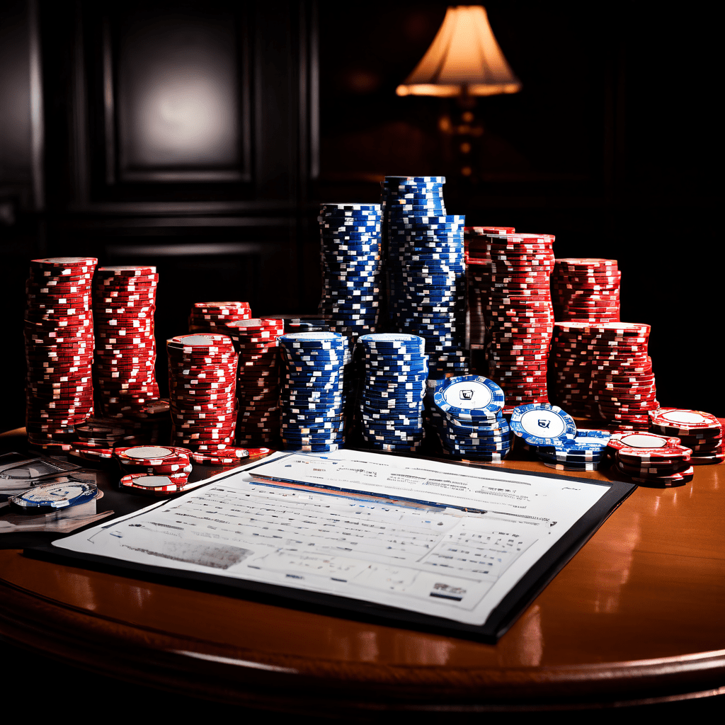 A still life composition on a green baccarat table featuring two stacks of chips, one with a single chip set slightly apart to rep
