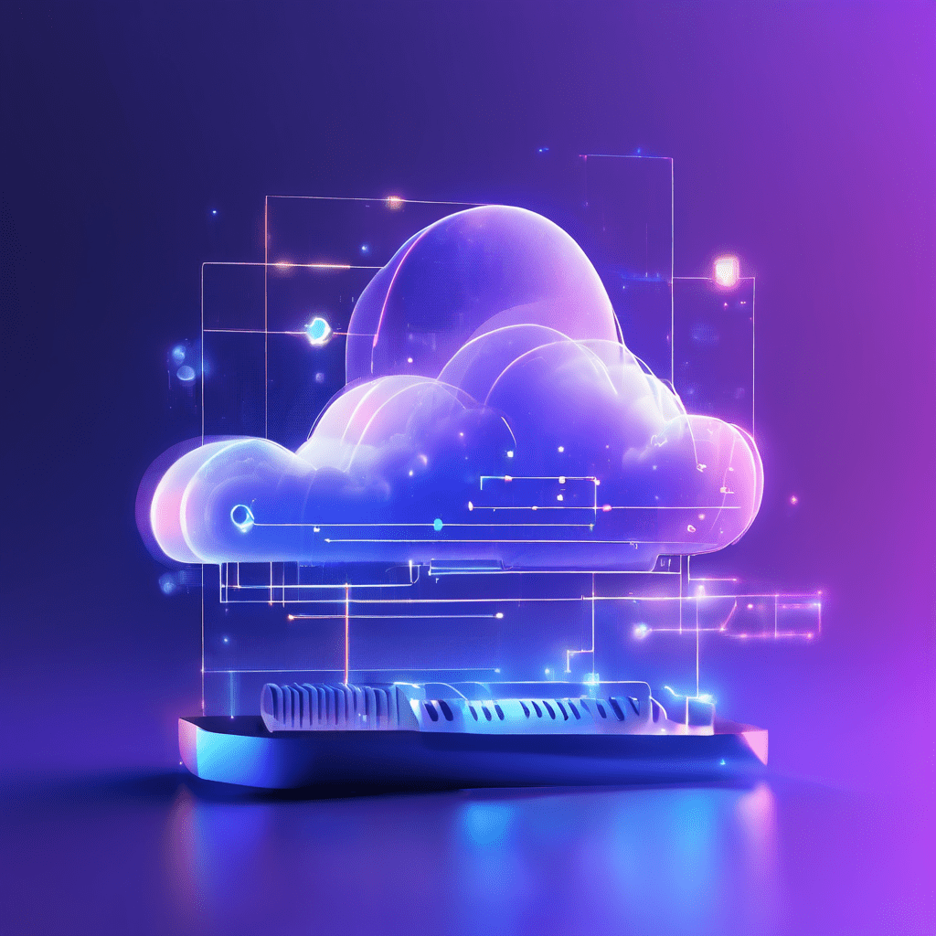 Abstract digital platform scene showing connected cloud layers representing domain registration and stability data for online...