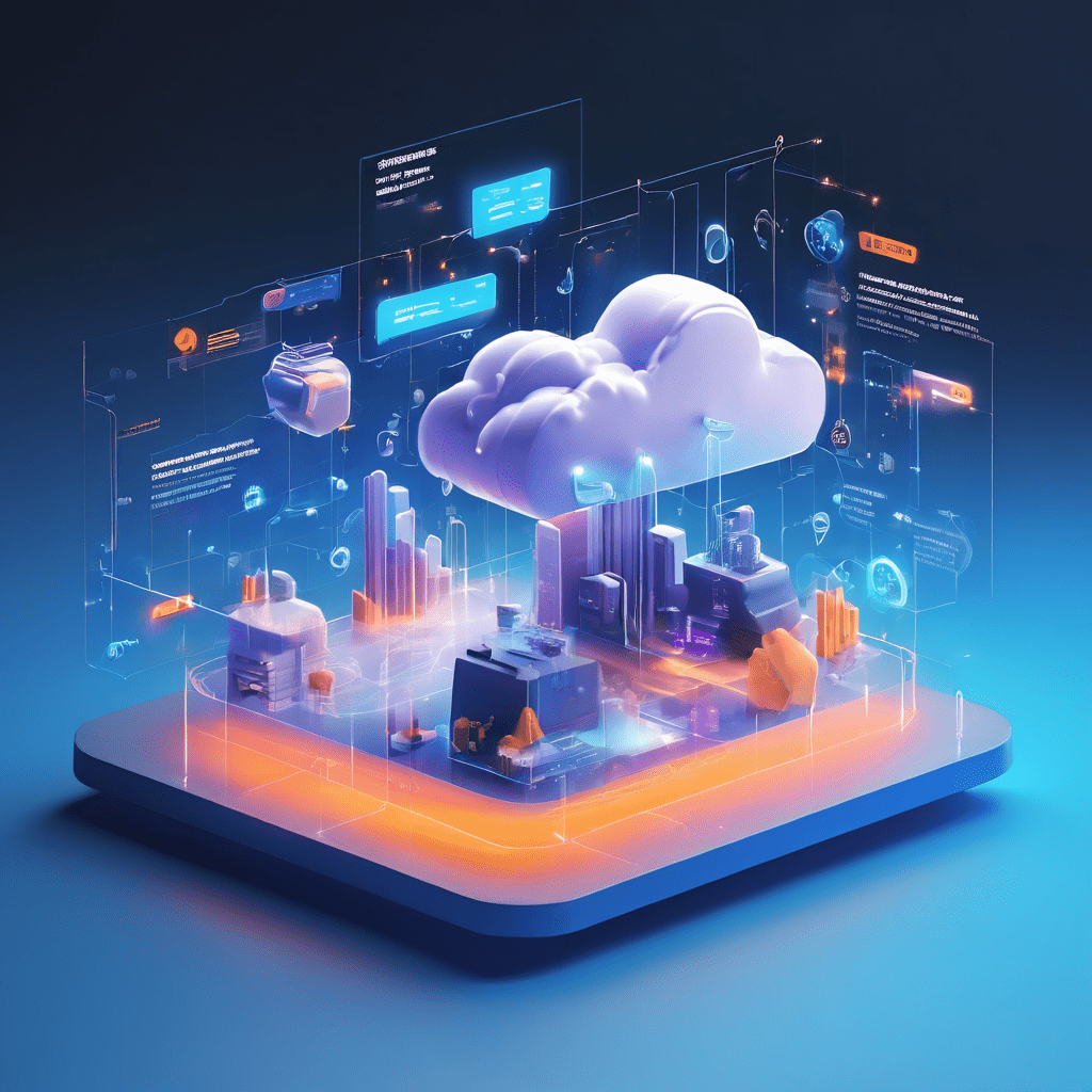 Premium digital platform interface showing connected cloud, security and data layers representing an online scam verification...