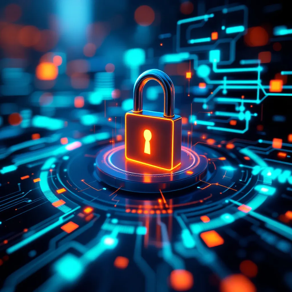 Digital dashboard with a glowing login lock icon and layered interface panels representing an account freeze warning in a secure...